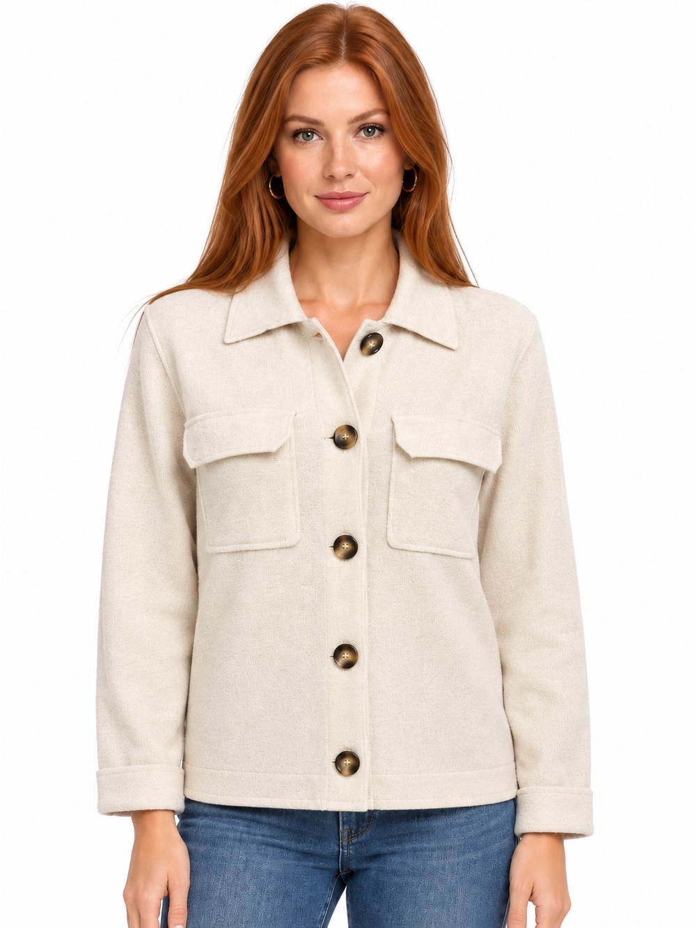 T Tahari Cream Button-Front Shirt Jacket Small